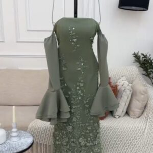 فستان حرير زيتوني